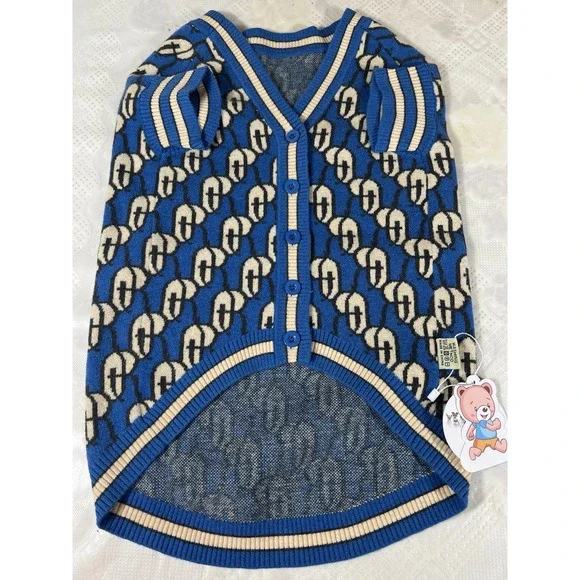 On the roll Warm Classic And Fashionable  Dog Sweater Blue Cream 2XL