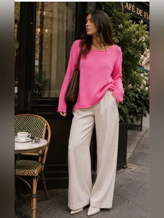 Pink High‑Low Knit Sweater NWT | XL • Soft Acrylic • Long Sleeve Pullover