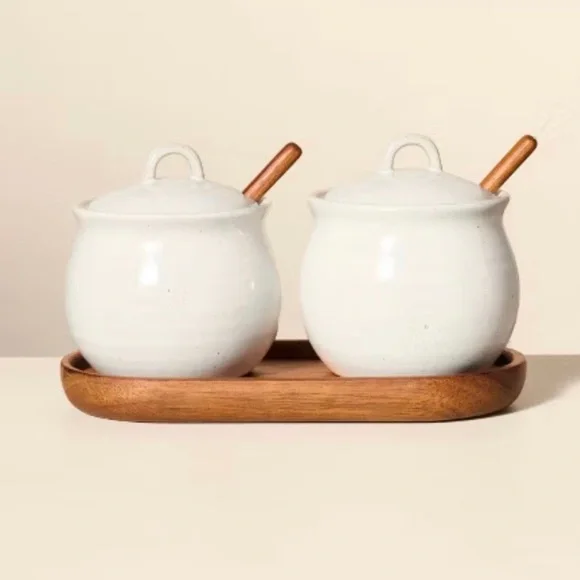 5pc Flared Brim Stoneware Salt & Pepper Cellar Set Vintage Cream - Hearth & Hand