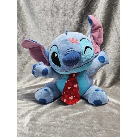 Disney Stitch Valentines Day‎ Plush Blue Alien Heart Tie Kiss Mark 10 Inch