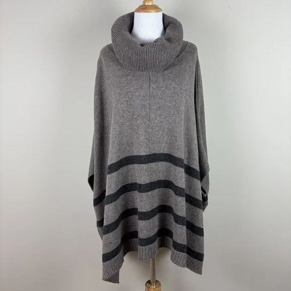 Banana Republic Poncho Sweater Womens M Taupe Cowl Neck Stripe Oversized Slouchy