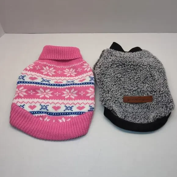 Lot of 2 Dog‎ Coat Sweater Size XSmall Yikeyo Grey Fleece Sherpa Pink Snowflake