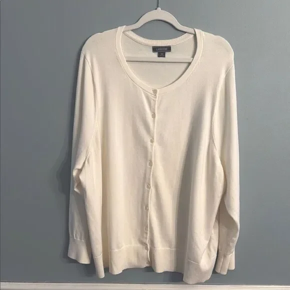 Lands' End Ivory Button-Up Cardigan Womens 4X