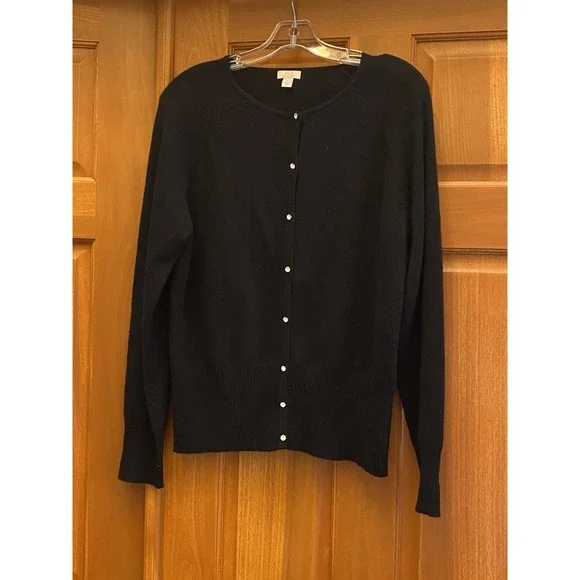 Apt. 9 100% Cashmere Rhinestone Cardigan Sweater Black Large Holiday Elegant