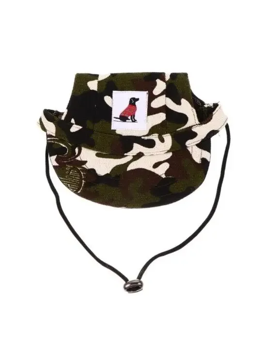 Camouflage Dog Hat Green/Brown Outdoor Hunting Sun Cap for Dogs w Ear Holes New
