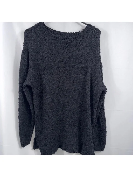 Women’s Medium Black Cozy Chenille Knit Oversized Sweater Long Sleeve Side Slits