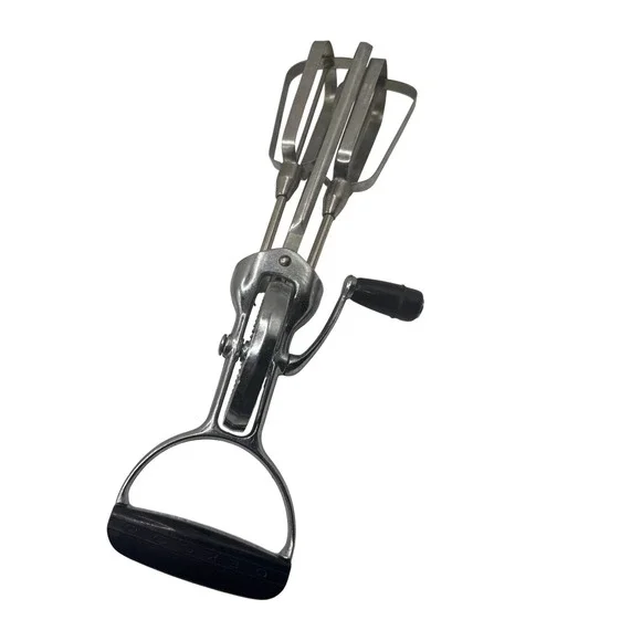 Vintage Ekco Hand Crank Egg Beater Stainless Manual‎ Mixer Black Handle works