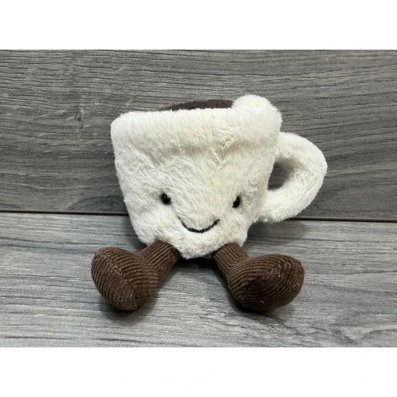 Jellycat Plush Stuffed Espresso Coffee Cup Plush White Brown Small Adorable Soft