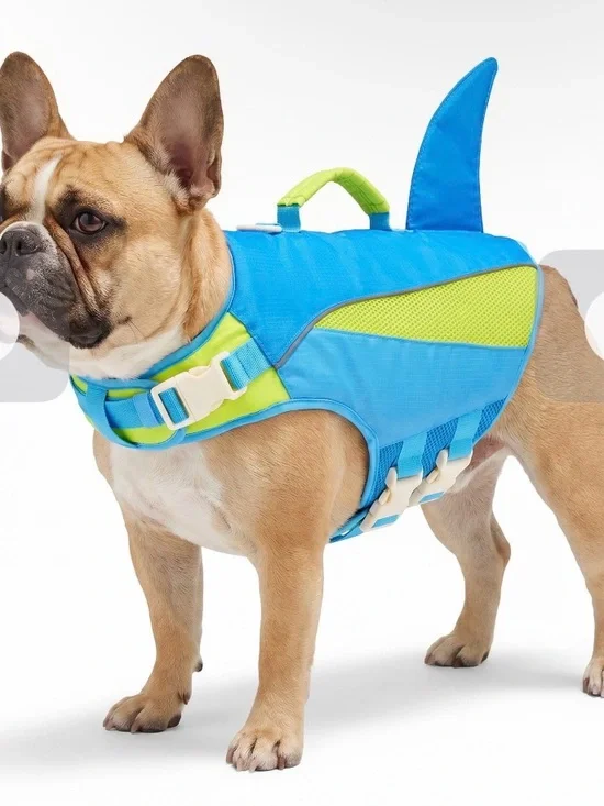 Blue and Lime Dog Life Vest with Top Handle