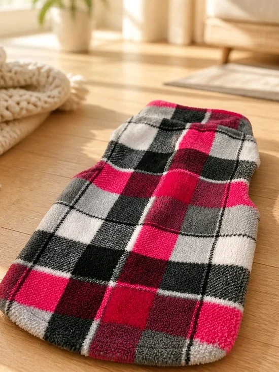 Red Black Gray Plaid Fleece Dog Vest