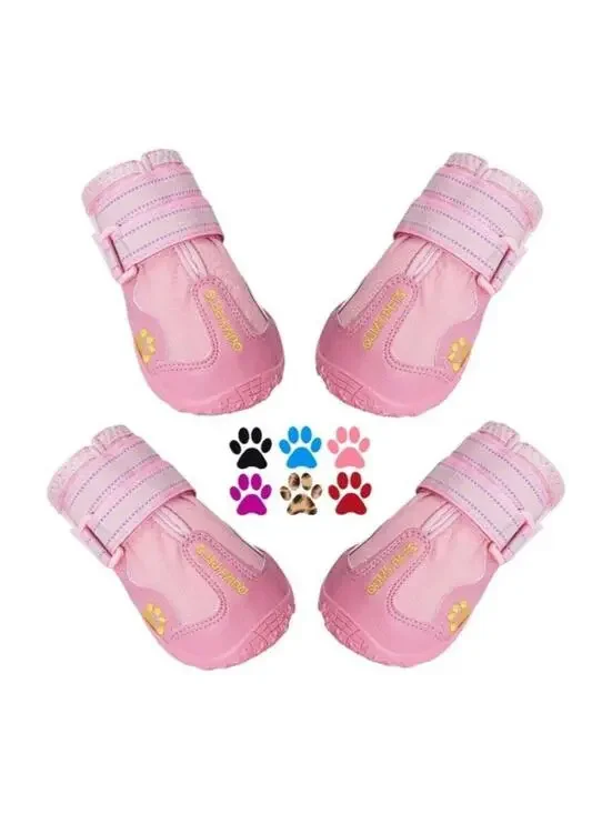 Dog Boots Size 6 L Water Proof Reflective Anti Slip Soles 4pc Set Pink Dog Boots