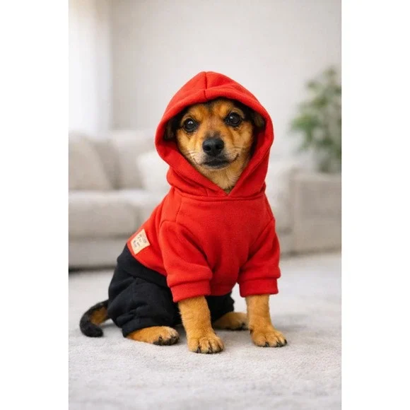 Fashion Class Boy Kids Dog Hoodie Jumpsuit Red Black Size M Pet Clothes‎