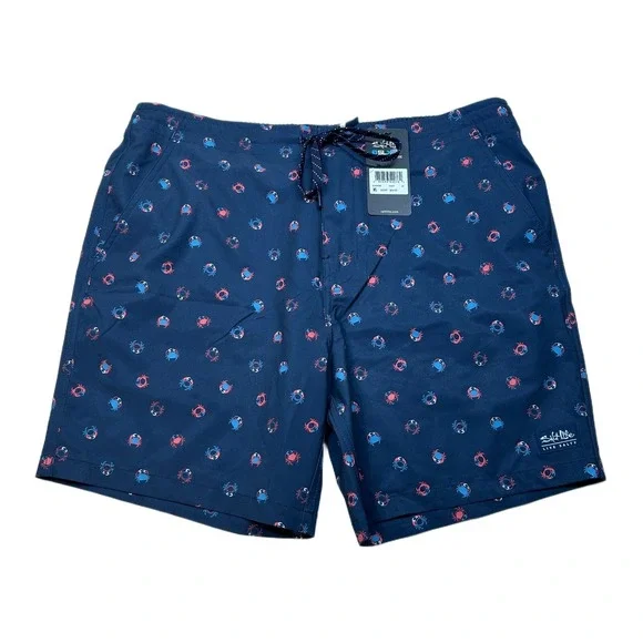 Salt‎ Life Get Crabby Performance Walk Shorts Mens 34 Navy Blue Drawstring NEW