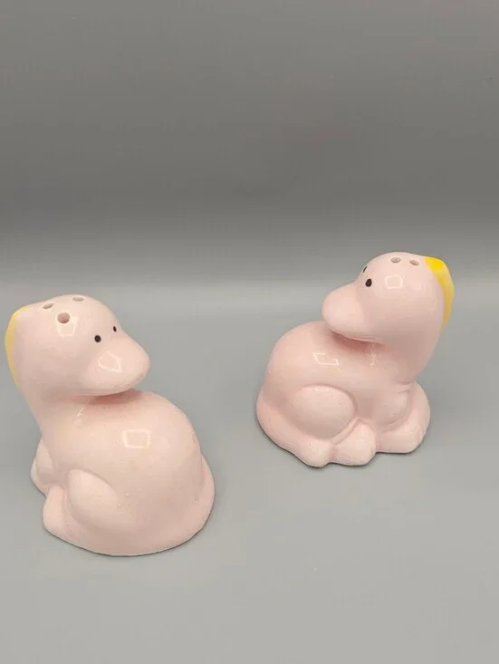 Vintage Pink Ceramic Dinosaur Salt and Pepper Shakers