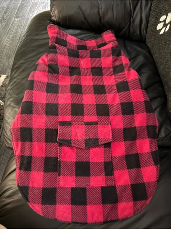 Cozy Red & Black Buffalo Plaid Dog Coat with Pocket