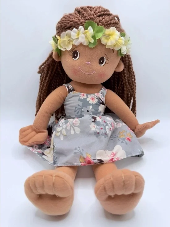 Island Plush Hawaiian Hula Girl Rag Doll Lavender Aloha Dress Pre-Owned