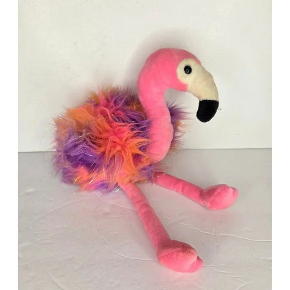 Galerie Flamingo Plush Pink Orange Purple Tinsel Fuzzy Stuffed Animal 11 inch