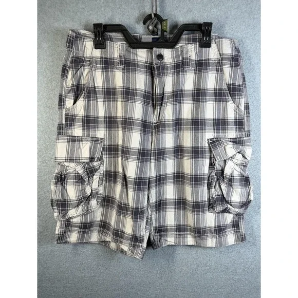 Gap Shorts Mens 34 Blue Plaid Cargo Lightweight Cotton Summer Pockets Casual‎