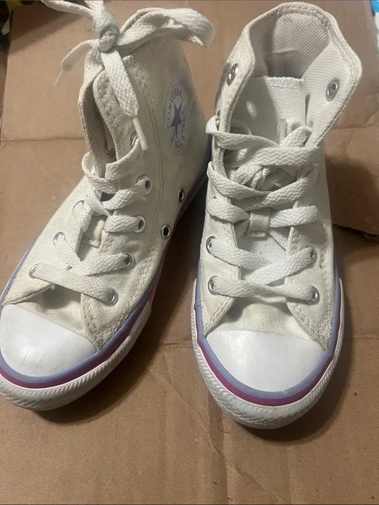 Converse Kids Off-White High-Top Canvas Sneakers with Purple Accent