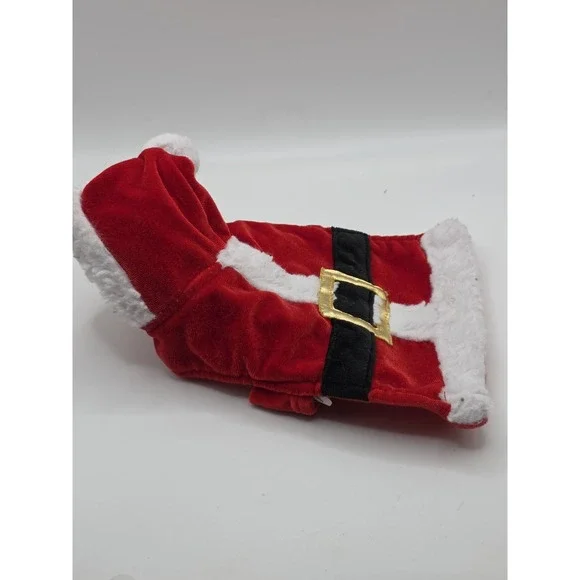 Red Dog Santa Claus Plush Costume w/ Hood Black Belt Extra Small Holiday Sweater