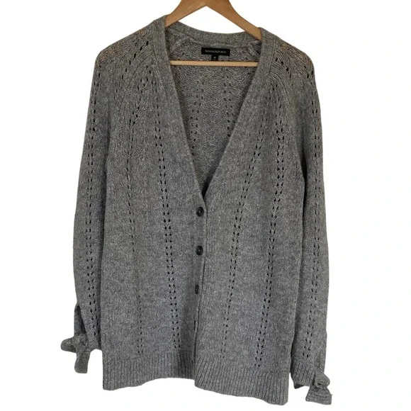 Banana Republic Womens Grey‎ Button Front Wool Blend Cardigan Size M Tie Sleeve