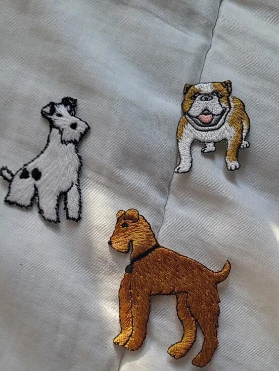 Dog Patch Set - Brown, White & Gold Embroidered Puppy Iron-On Pack