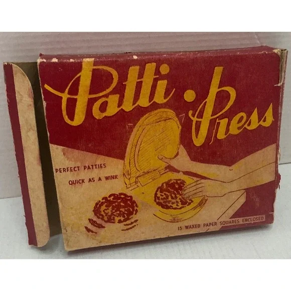 Ellinger Patti-Press Vintage Burger Patty Maker Wood Tone Kitchen Tool Rare