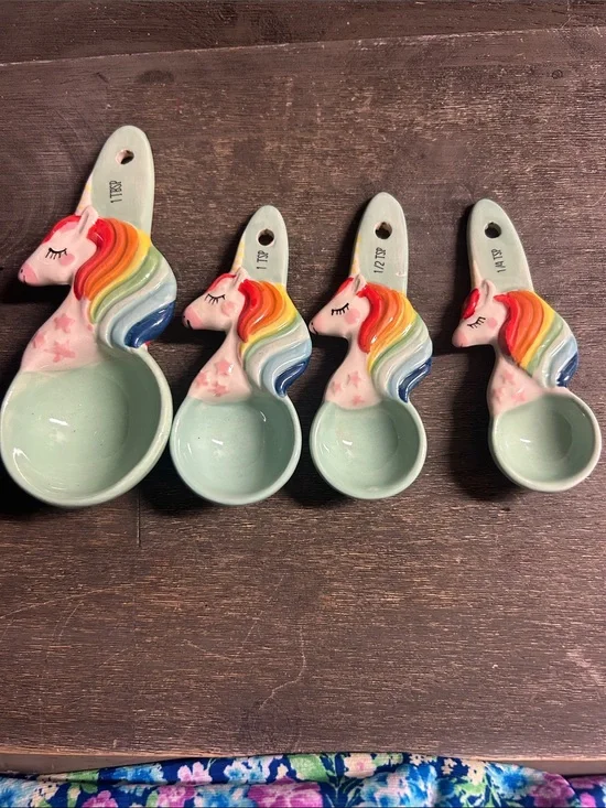 Unicorn Rainbow Ceramic Measuring Spoon Set - Mint & Multicolor‎