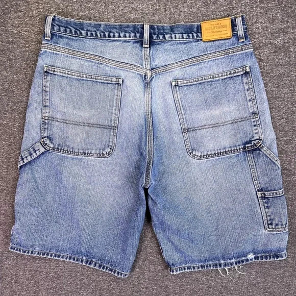 VTG 90s Tommy Hilfiger‎ Carpenter Shorts Mens 38 Light Wash Workwear Utility Y2K