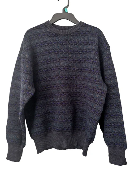 VTG 90s Nordstrom Sweater Herringbone 100% Merino Wool Blue/Gray Women’s S