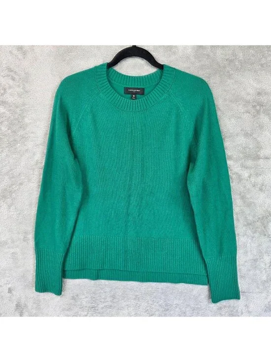Banana Republic Sweater Womens M Green Crew Neck Raglan Knit Pullover Tunic Top