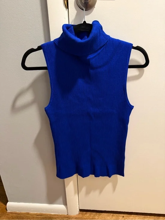 Cable & Gauge Sleeveless Turtleneck Sweater - Royal Blue