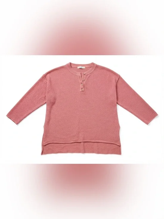Free People Beach Hailee Waffle Knit Henley Top Salmon Pink Medium