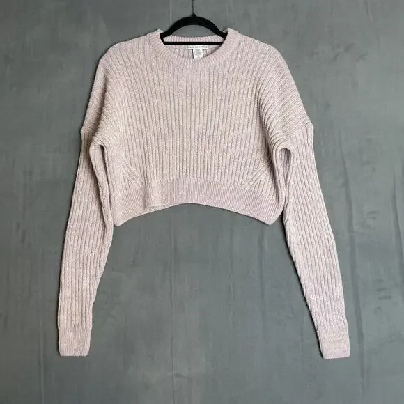 Urban Outfitters Sweater Womens Medium Purple Cropped Ribbed Knit Pullover Soft