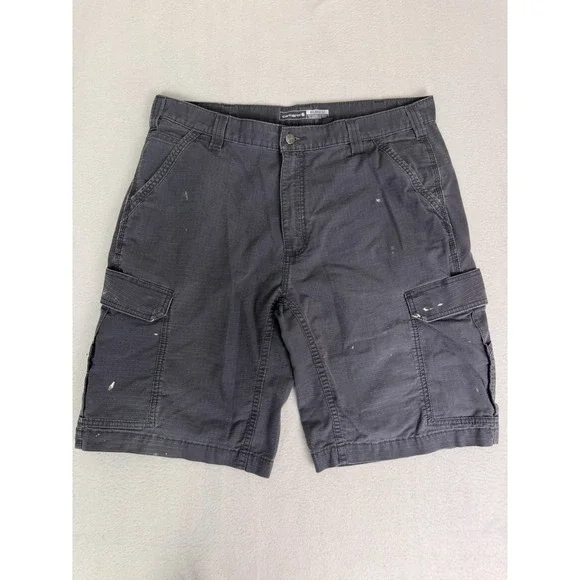 Carhartt Mens 38 Relaxed Fit Ripstop Cargo Shorts Grey Workwear Distressed‎
