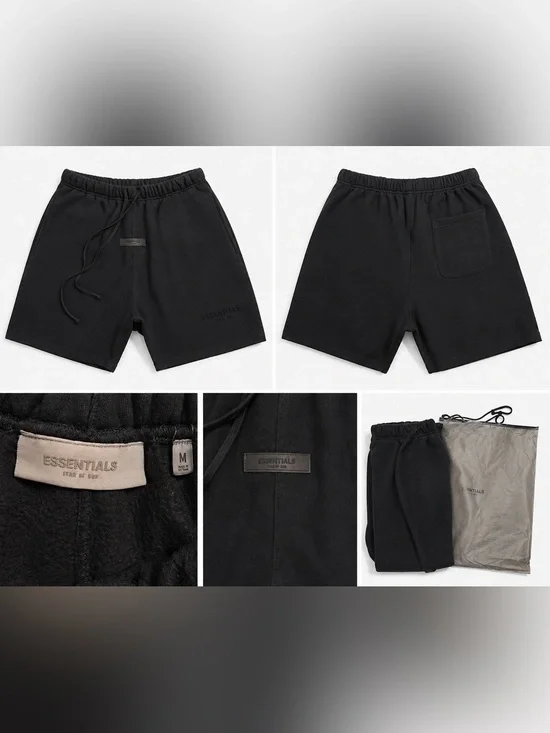 Essentials Black Fleece Drawstring Shorts