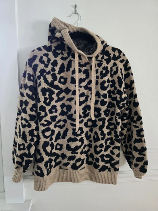 Loft Jacquard Hooded Sweater - Beige/Black