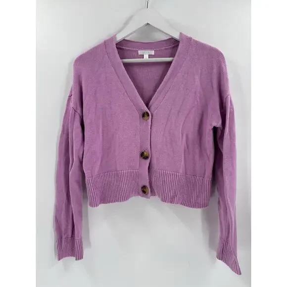 Abound Cardigan Sweater Womens Small Purple Buttons Knit 100% Cotton Stretch