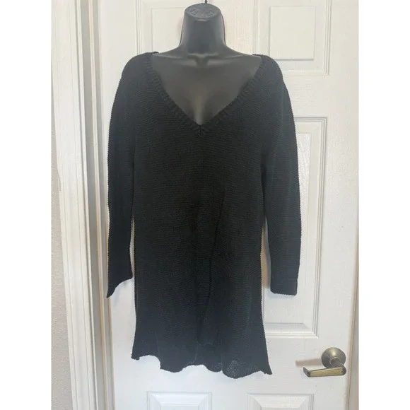 Ralph Lauren 100% Linen Light Sweater Black V-Neck Oversized  Small Prep Beach
