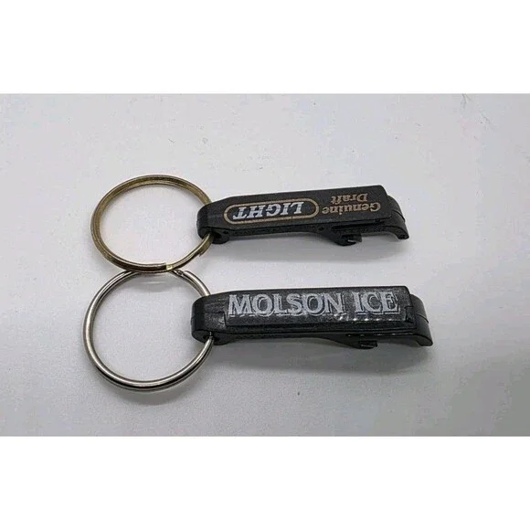 Vintage of 2 Keychains Bottle Openers Molson Ice Beer + Genuine Draft Light
