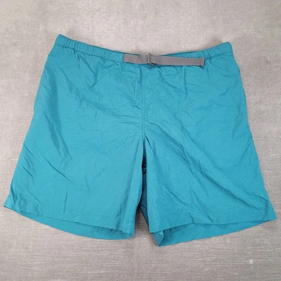 Columbia Mens Large Teal Blue Omni-Shade‎ Belted Hiking Nylon Shorts Mesh Liner
