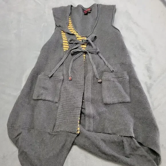 Simon Chang Sweater Womens Small Cardigan Vest Angora Cashmere Lagenlook Pockets