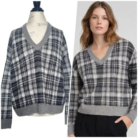 Banana Republic | Women | Plaid Wool Mohair Blend Boxy V-Neck Sweater | Medium