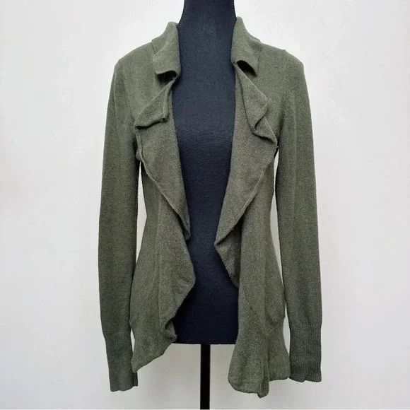 Banana Republic Womens Small Wool Cashmere Ruffle Dark Olive Cardigan