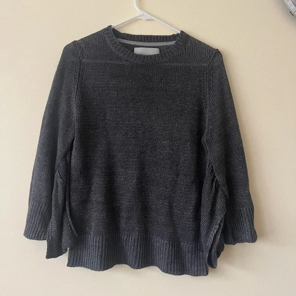 Brochu Walker Linen Mead Draped Knit Sleeve Pullover Sweater XS Dark Gray