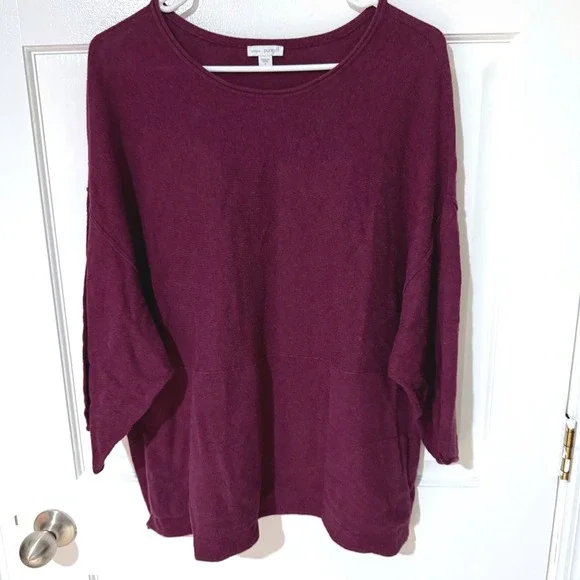 Pure Jill Kimono Sweater Womens Small Burgundy Cotton Cashmere Knit 3/4 Sleeve