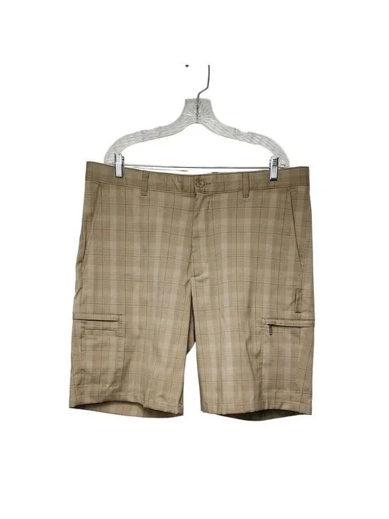 Greg Norman Men's Tasso Elba Tech Plaid Golf Shorts Size 38 Color Tan