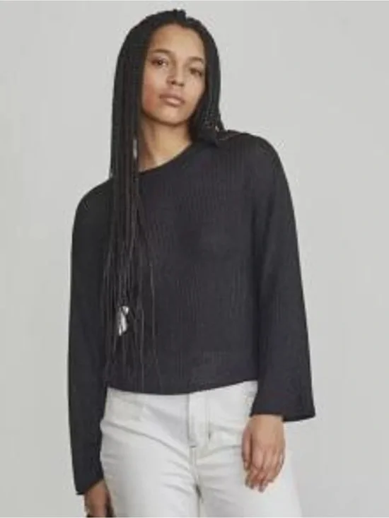 Elizabeth and James black open knit ribbed crewneck sweater size X Large