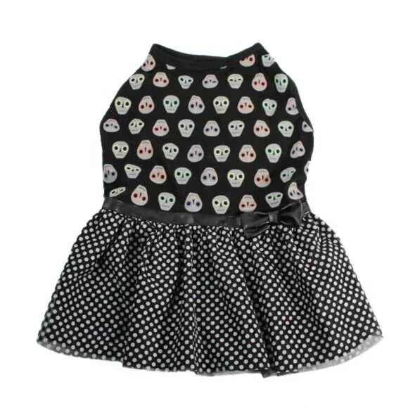 Thrills and Chills Gothic Halloween Skull Dog Dress Costume NWT Size Med…