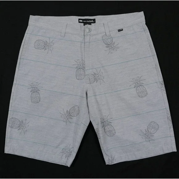 Travis Mathew Mens 36 Grey Pineapple Print Hybrid‎ Golf Shorts Stretch Tropical